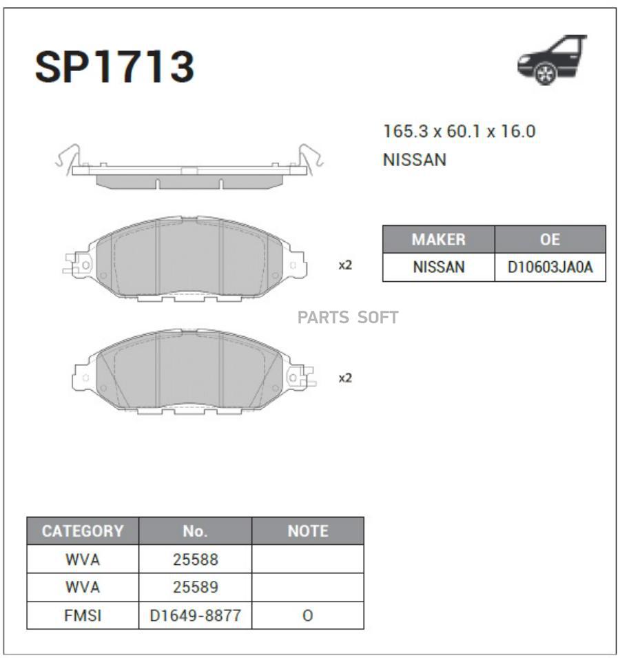 

Колодки тормозные Sangsin brake передние SP1713