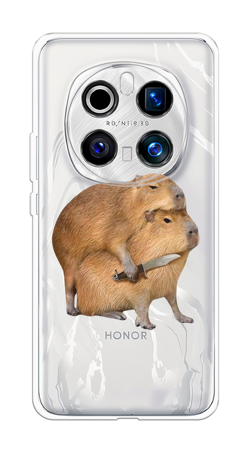 

Чехол на Honor Magic 7 Pro Капибара с ножом, Бежевый, 6125650-1
