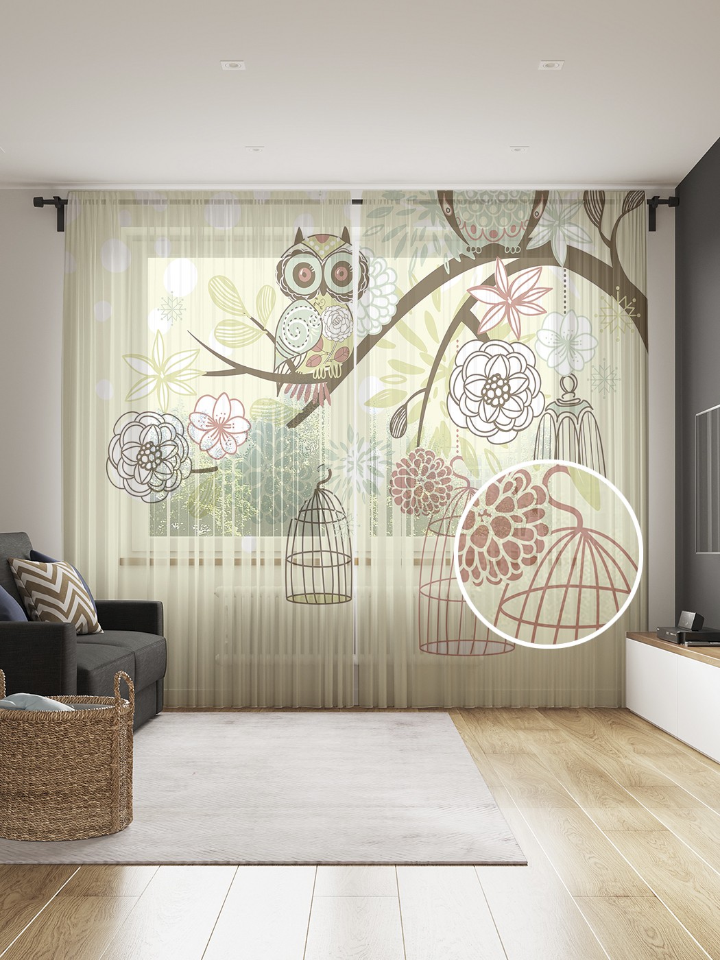 

Фототюль JoyArty "Испуганные совы", 145x265см (2 полотна со шторной лентой + 50 крючков), Испуганные совы