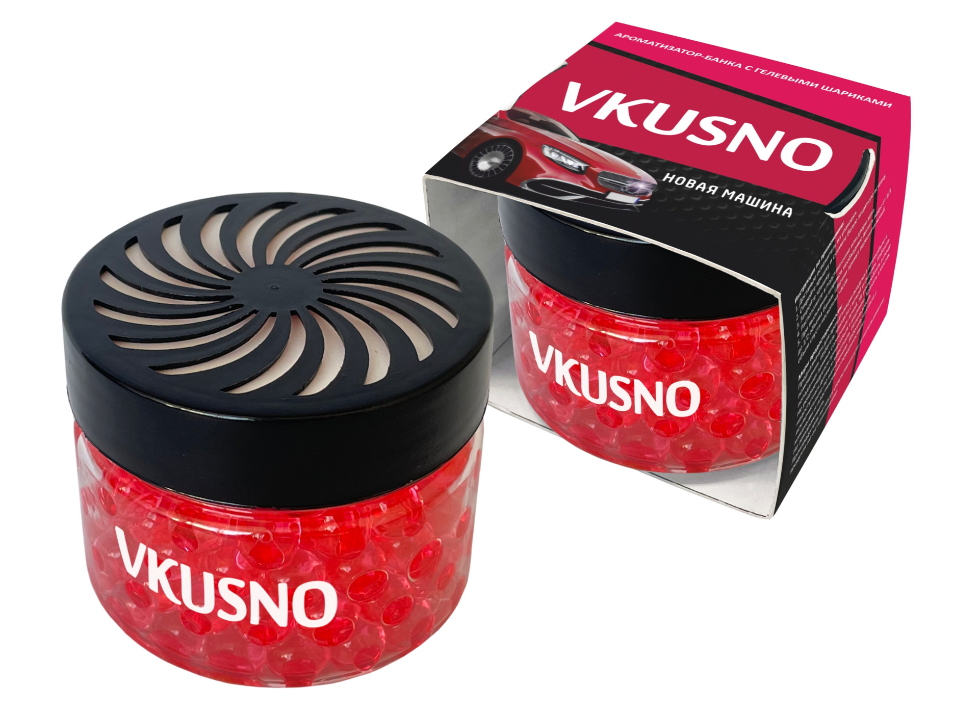 

Ароматизатор на панель банка с гелевыми шариками "Vkusno" Новая машина