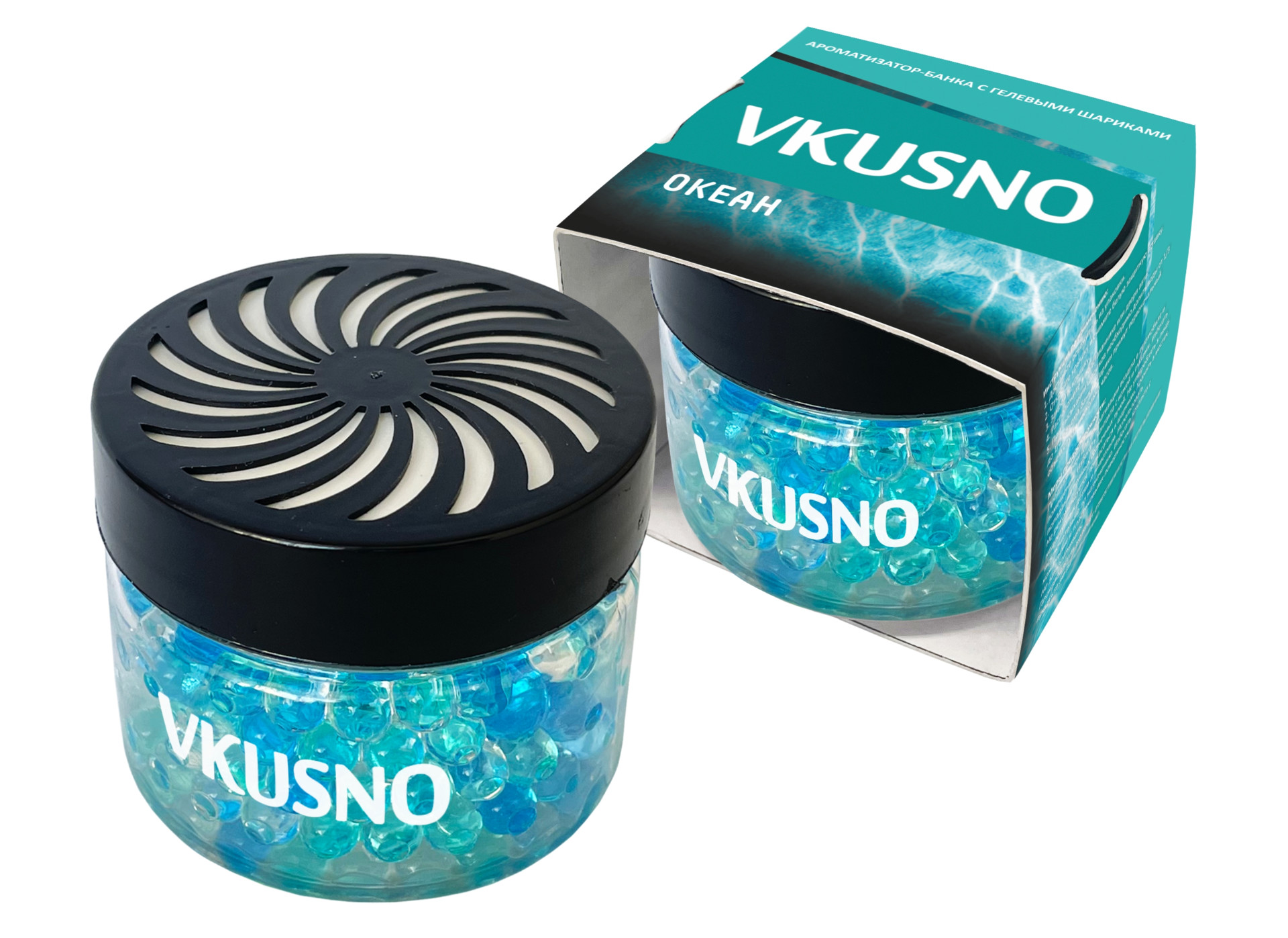 

Ароматизатор на панель банка с гелевыми шариками "Vkusno" Океан