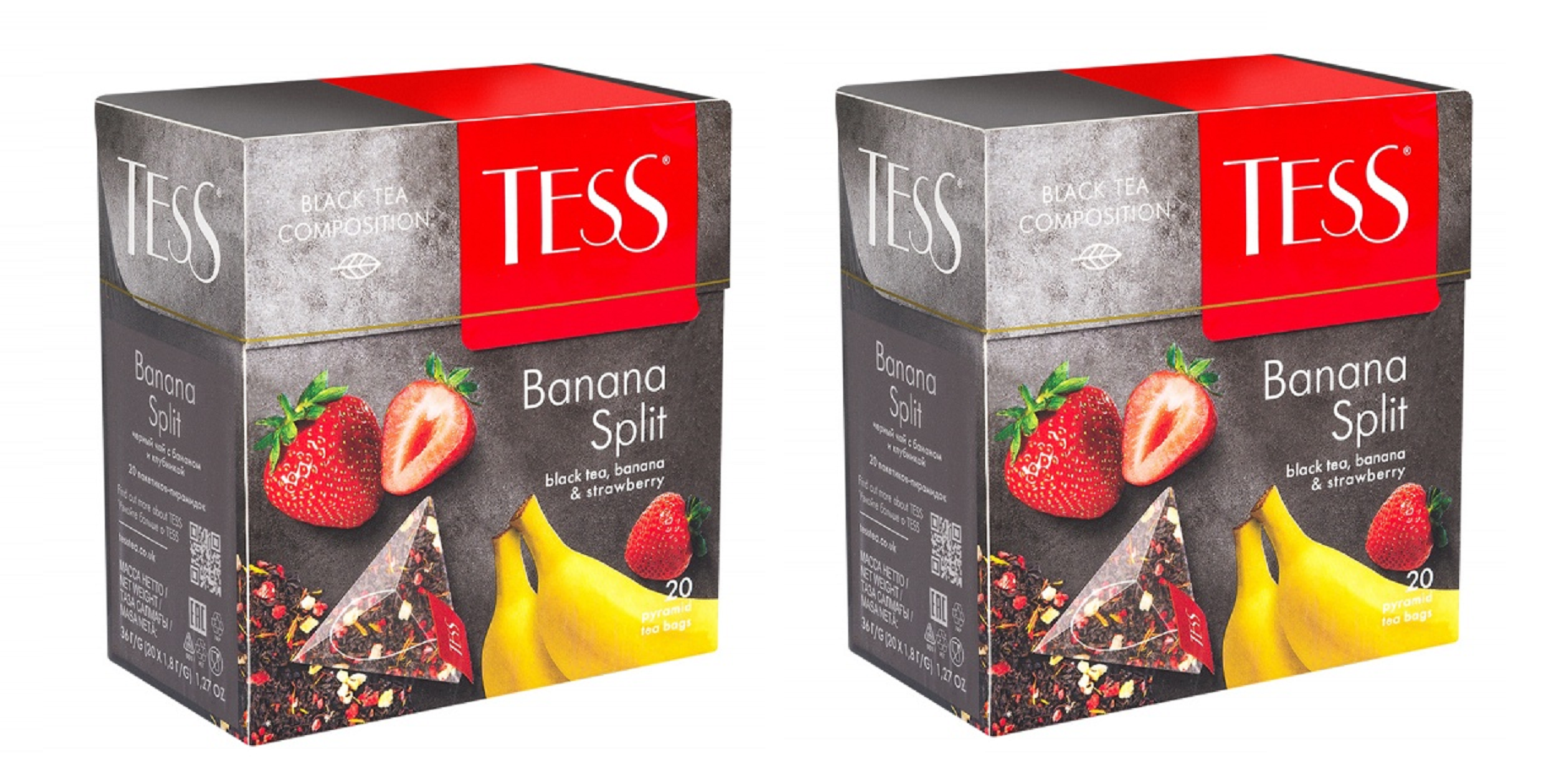 Чай черный Tess Banana Split Банан и клубника, 20 пирамидок по 1,8 г, 2 шт