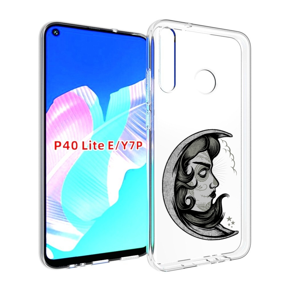Чехол бампер MyPads черно белая луна с лицом для Huawei P40 Lite