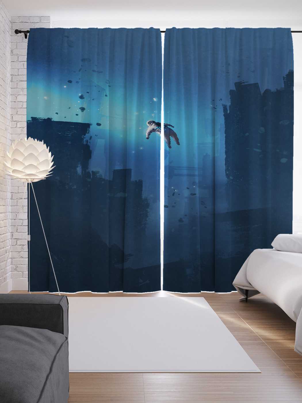 фото Шторы joyarty с фотопечатью "прыжок в неизвестность" из сатена, 290х265 см