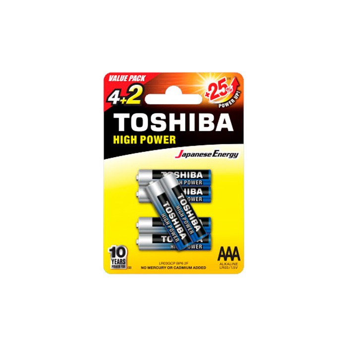 фото Батарейки toshiba alkaline aaa lr03gcp bp-6, 6 шт