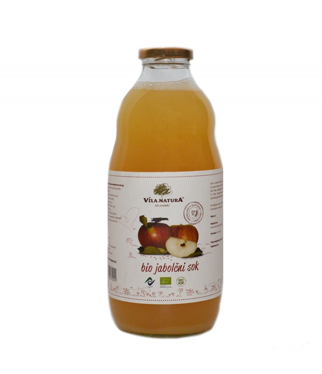 Сок яблочный VILA NATURA прямого отжима не фильтрованный био, 1 л