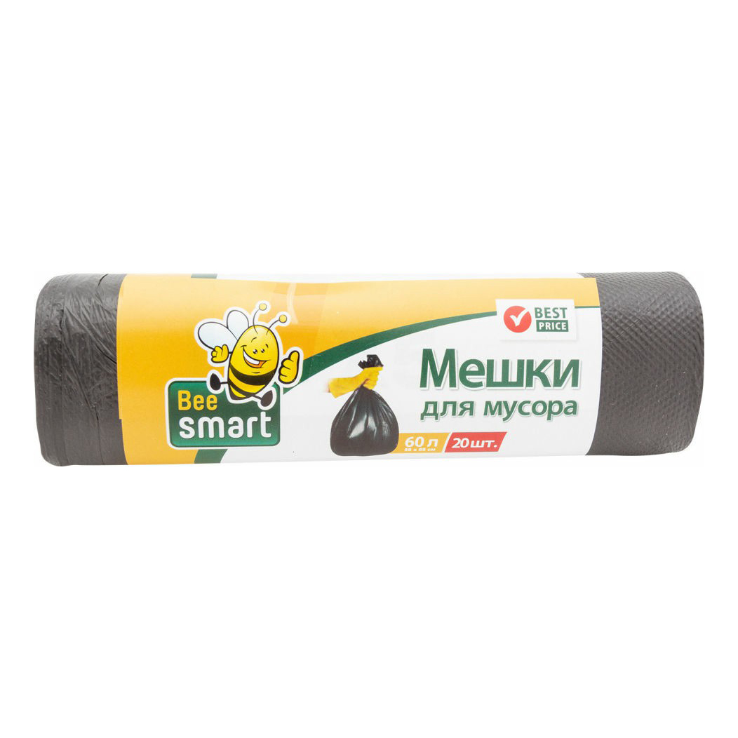 

Мешки для мусора Beesmart черные 60 л 20 шт., Черный