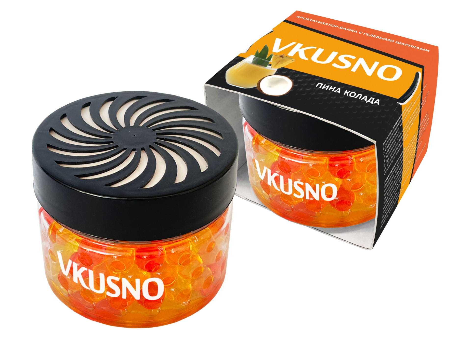 

Ароматизатор на панель банка с гелевыми шариками "Vkusno" Пина колада