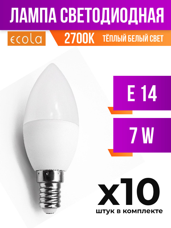 

Лампа светодиодная Ecola E14 7W 2700K прозрачная филаментная, арт. 860010, 10 шт., 860010