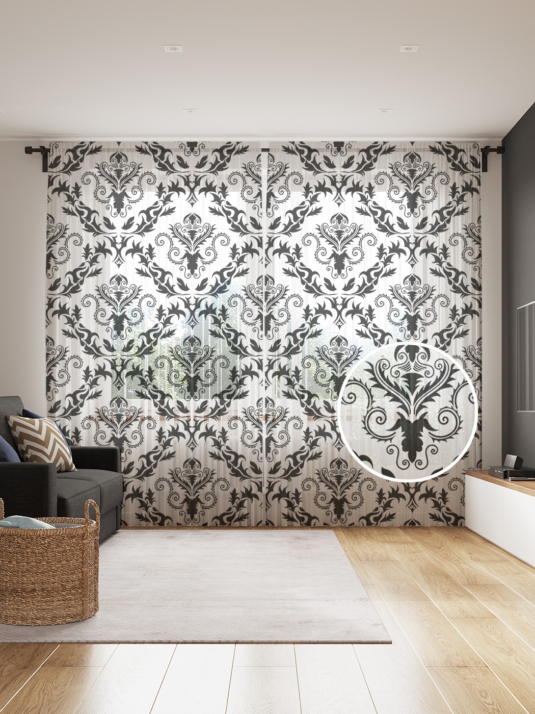 

Фототюль JoyArty "Завитки с волнами", 145x265см (2 полотна со шторной лентой + 50 крючков), Завитки с волнами