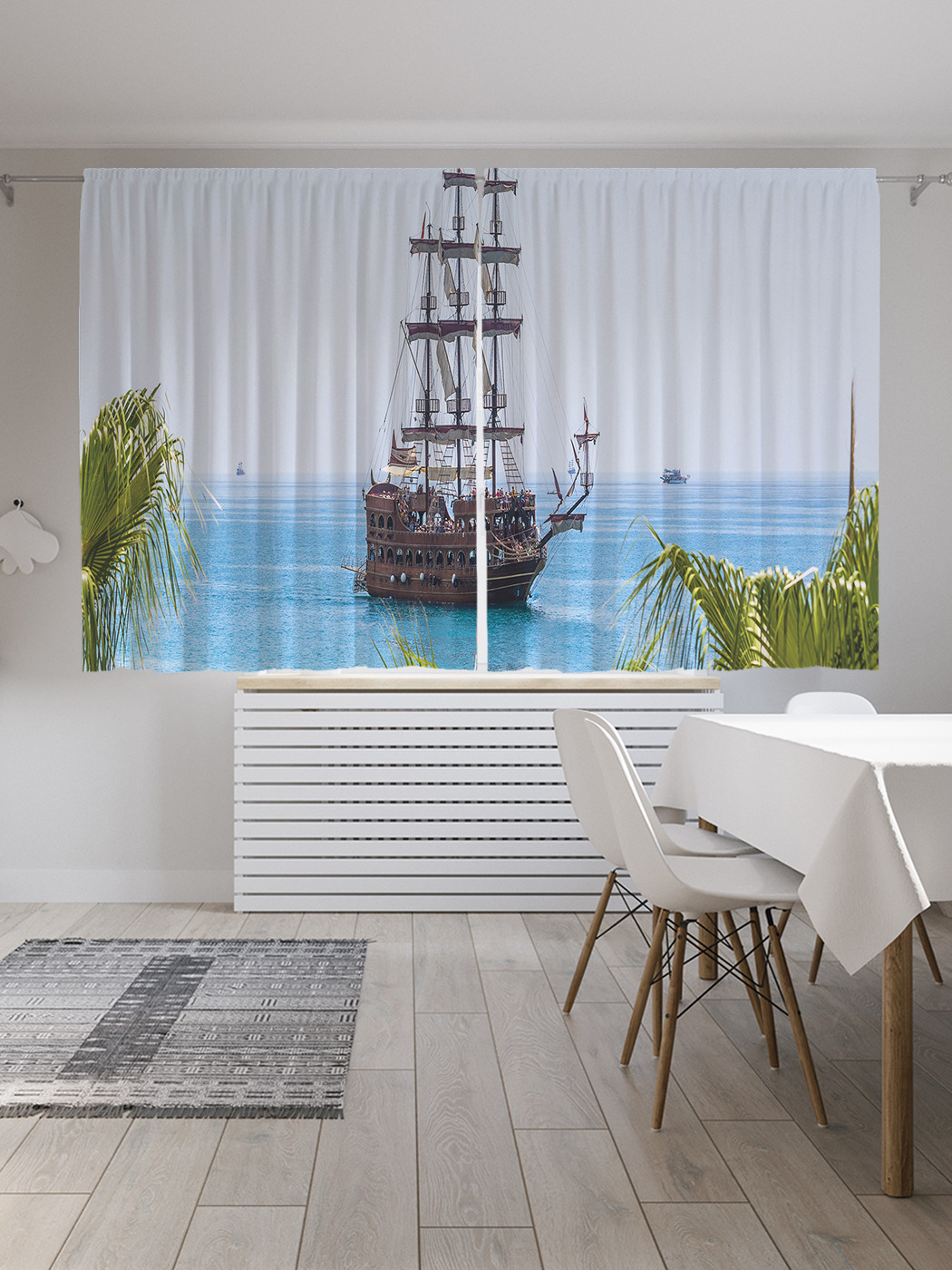 

Шторы JoyArty с фотопечатью "Корабль пиратов в море" из сатена, 290х180 см, Корабль пиратов в море