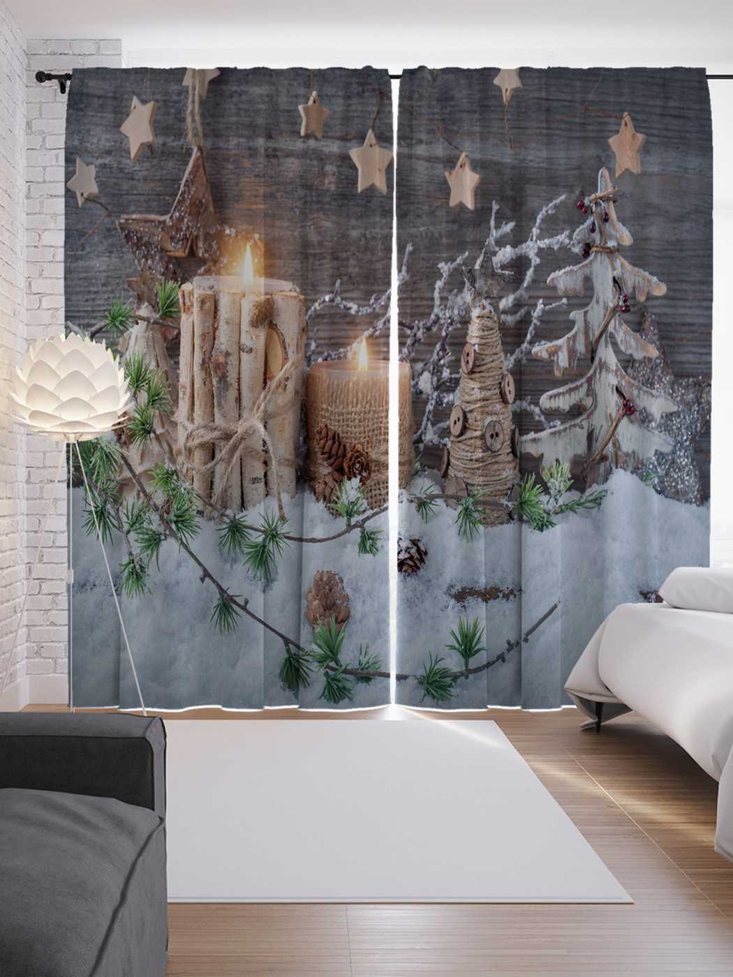 фото Шторы joyarty с фотопечатью "зимние украшения" из сатена, 290х265 см