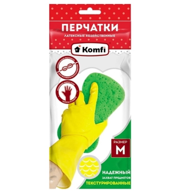 Перчатки хозяйственные Komfi размер M, желтые, 1 пара