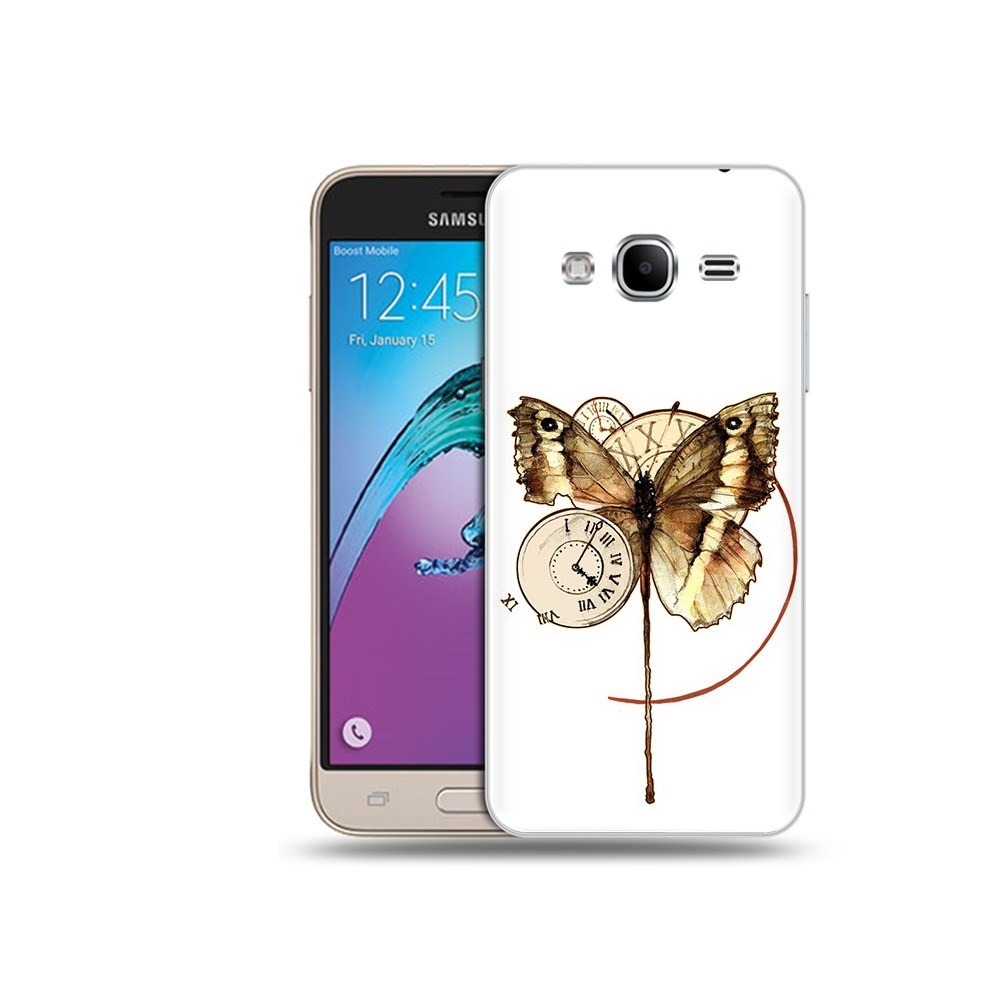 Чехол MyPads Tocco для Samsung Galaxy J3 (2016) старинные часы с бабочкой