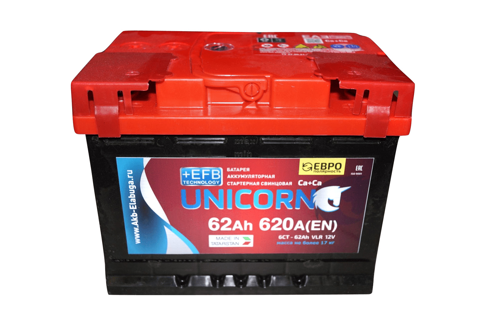 Аккумуляторная батарея UNICORN Red EFB 6СТ62 обратная