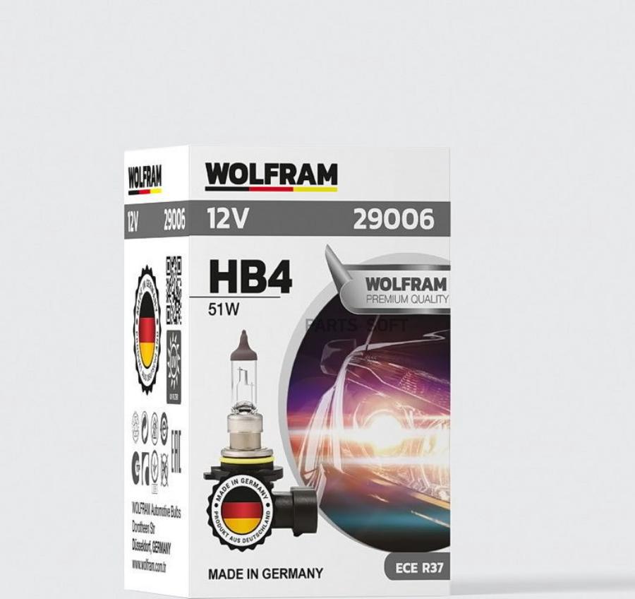 

Лампа 12V Hb4/9006 51W P22D Wolfram Halogen Bulb 1 Шт. Картон 29006 1Шт WOLFRAM 29006