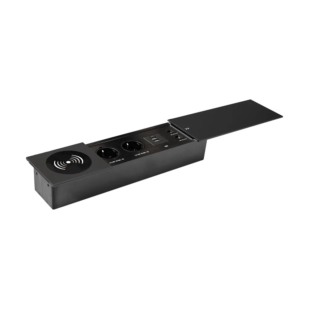 

Встраиваемая розетка INRIOR, на 2 EURO, 2 USB, 2 RJ45 и беспроводная зарядка, AB-01-20, Черный, AB-0