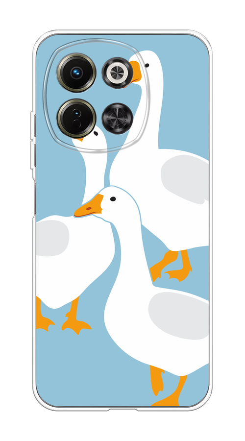 

Чехол на Tecno Spark 30 5G "Гусиное трио", Голубой;белый;серый;желтый, 309750-1