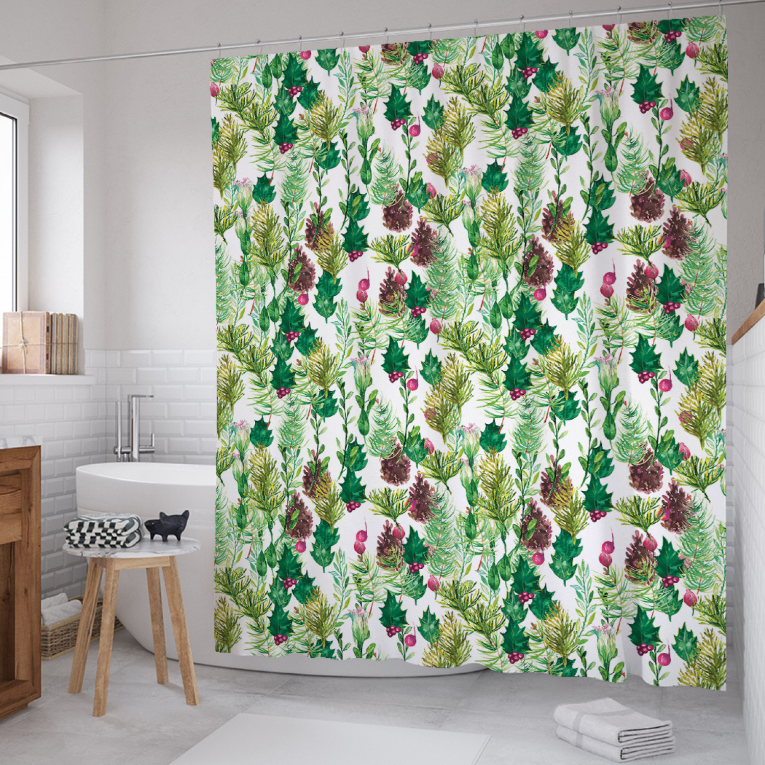 

Штора для ванной JoyArty "Лесная флора" из сатена, 180х200 см с крючками, Зеленый, Лесная флора