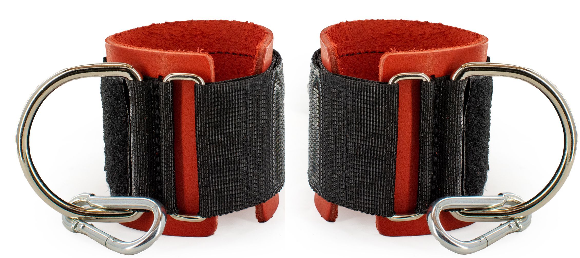 Напульсники на руку для тяги на тренажере Rekoy FGA09, с карабином, кожаный, красный, 2 шт