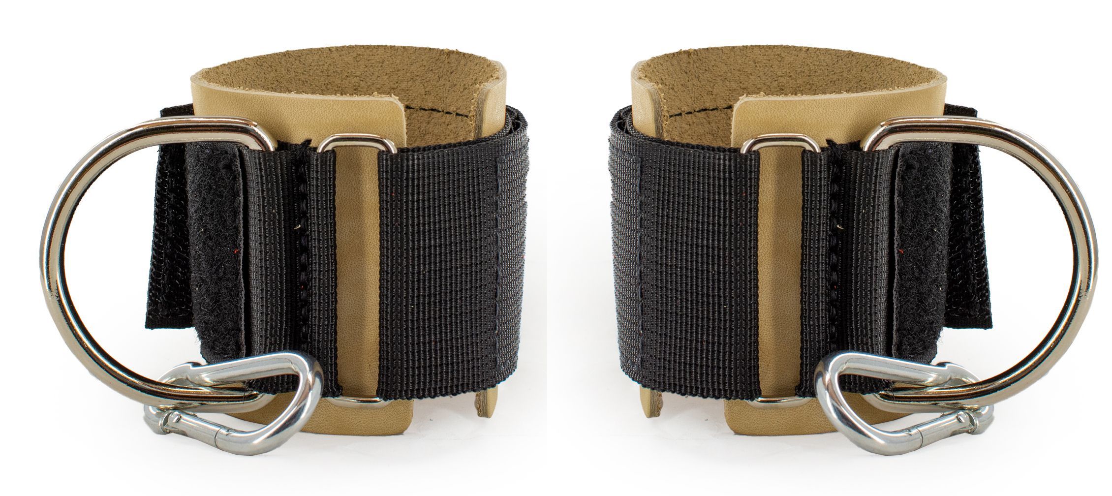 Напульсники на руку для тяги на тренажере Rekoy FGA09, с карабином, кожаный, бежевый, 2 шт