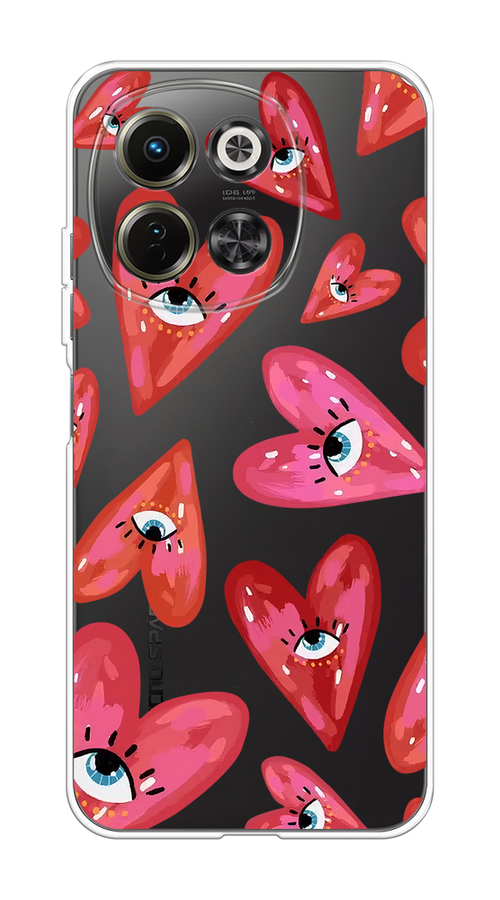 

Чехол на Tecno Spark 30 5G "Сердечки с глазами", Коричневый;красный;розовый, 309750-1