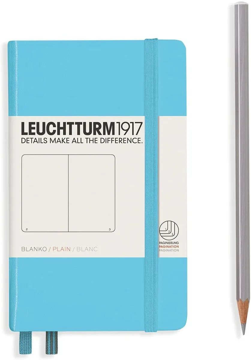 

Блокнот Leuchtturm A6 нелинованный 93 листа холодный синий твердая обложка, Hardcover Pocket