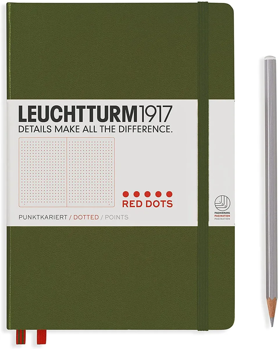 

Блокнот Leuchtturm Red Dots A5 (в точку) 125 листов хаки твердая обложка, Red Dots