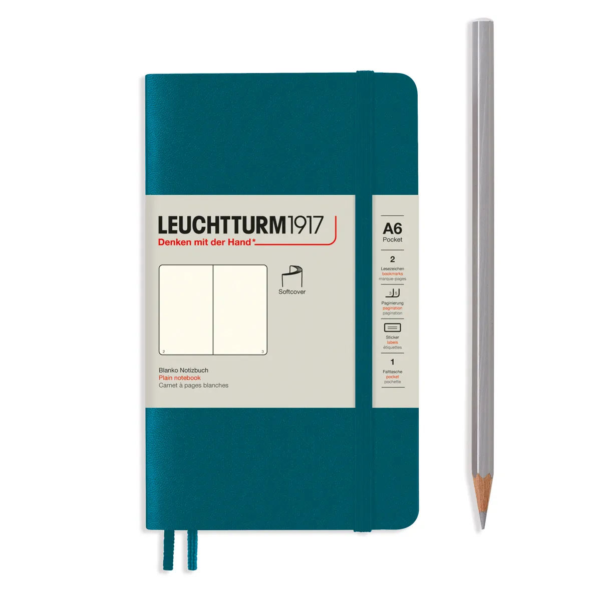 

Блокнот Leuchtturm Pocket A6 (нелинованный) 61 лист тихоокеанский зеленый мягкая обложка, Softcover Pocket