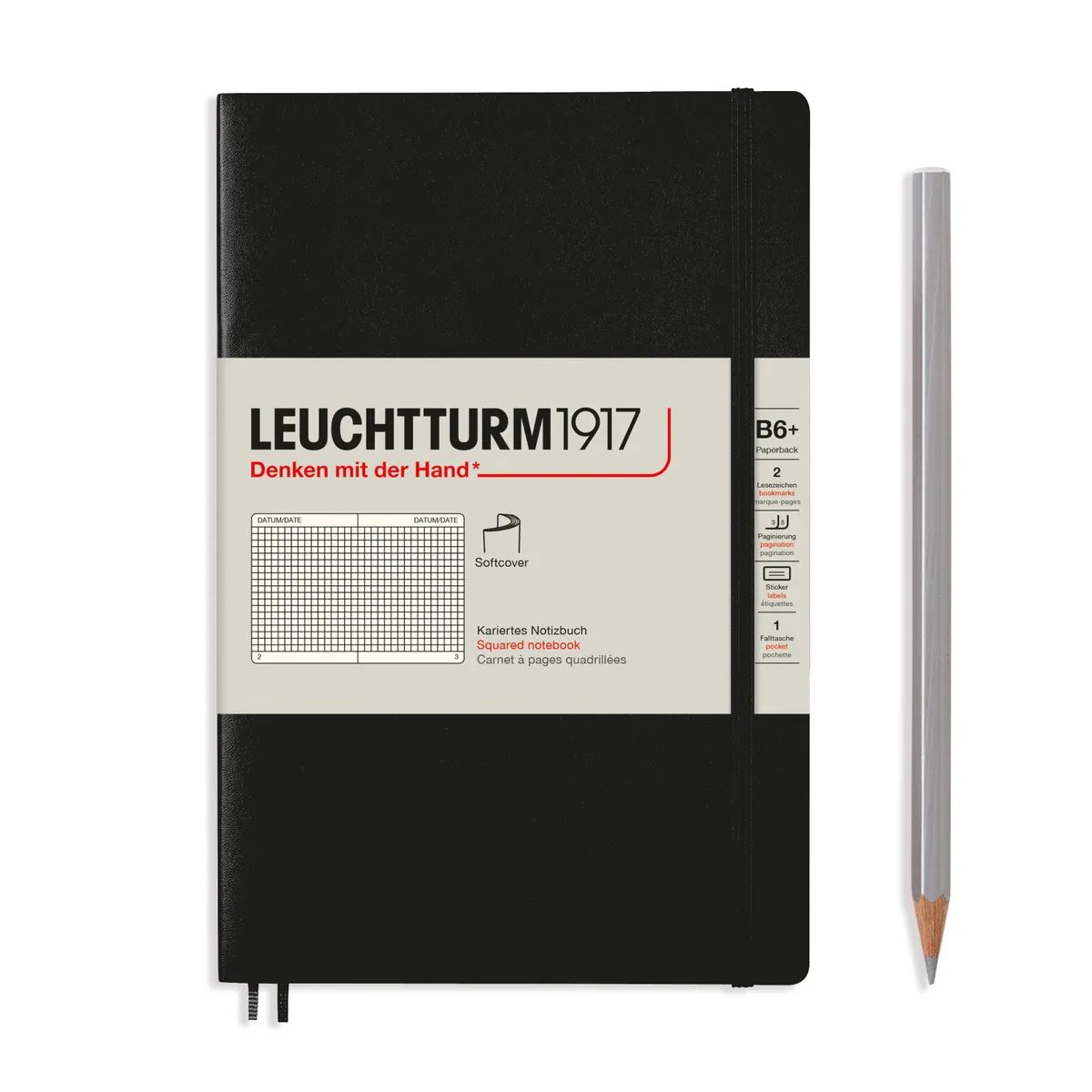 Блокнот Leuchtturm1917 Paperback В6+ в клетку 61 лист черный мягкая обложка