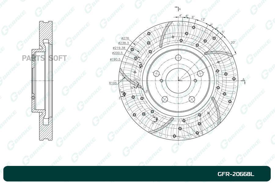 

Диск тормозной перфорированный вентилируемый G-brake GFR-20668L левый, GFR20668L