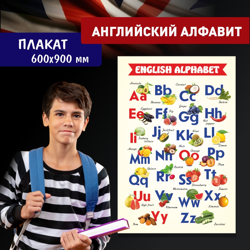 

Постер на стену ПолиЦентр Английский Алфавит фрукты и овощи 60х90 см, АнглАлфСъедобный