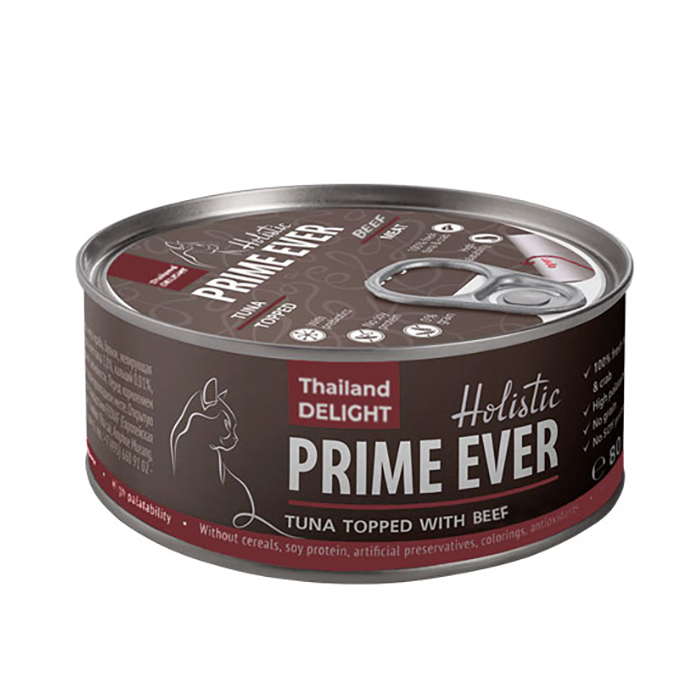 Консервы для кошек Prime Ever Delight, тунец,говядина, 80г