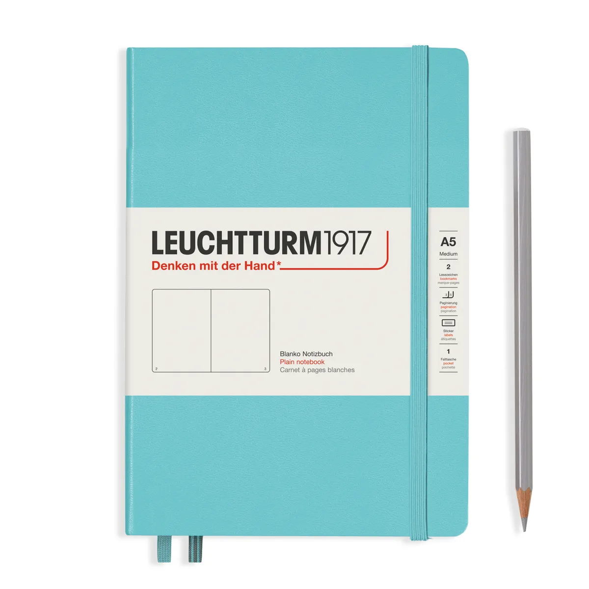 

Блокнот Leuchtturm Rising Colours А5 (нелинованный) 125 листов бирюзовый твердая обложка, Rising Colours