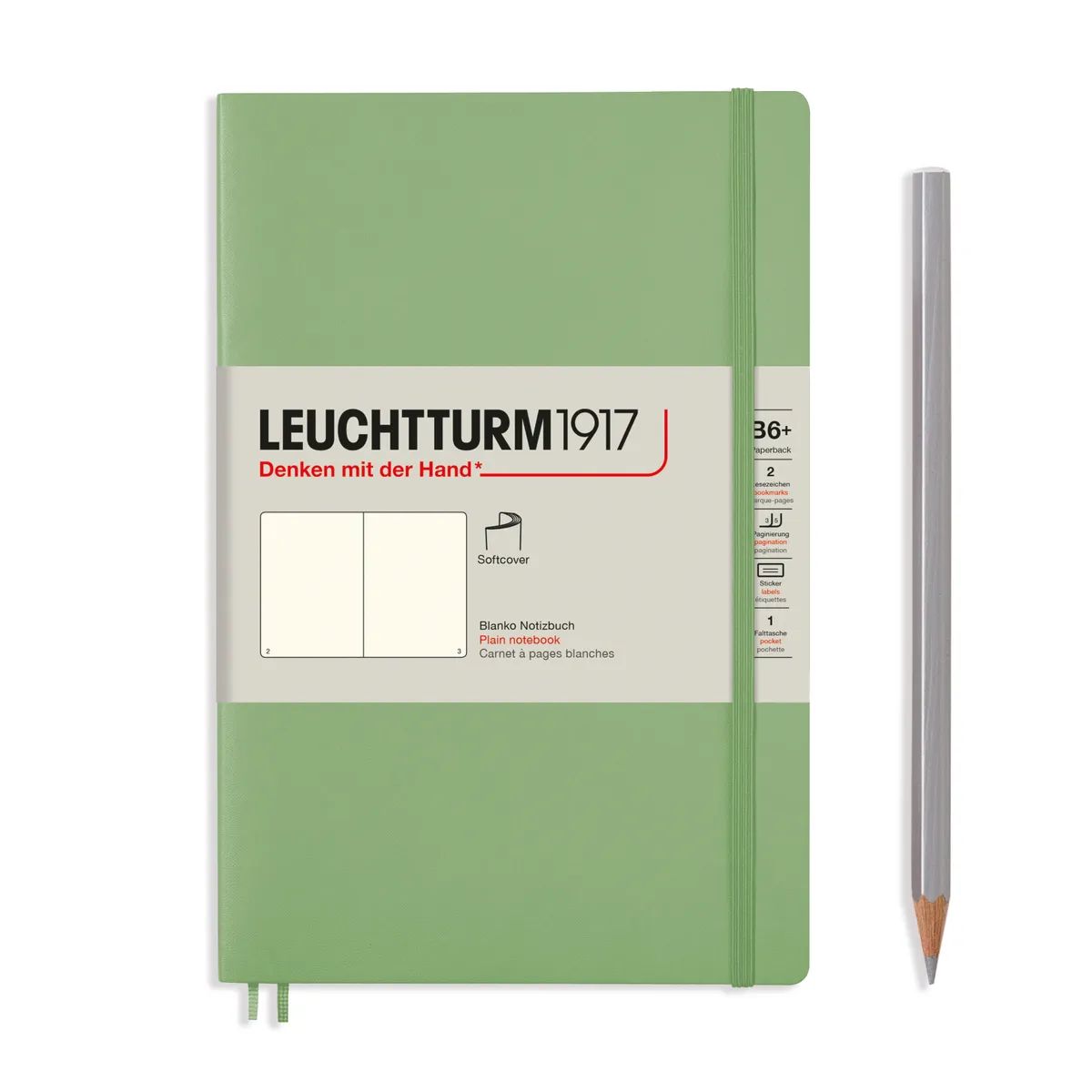 Блокнот Leuchtturm Paperback В6+ нелинованный 61 лист пастельный зеленый мягкая обложка