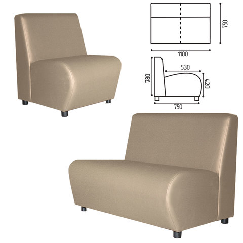 

Диван мягкий двухместный Клауд, V-600, 1100х750х780 мм, без подлокотников, экокожа, бе