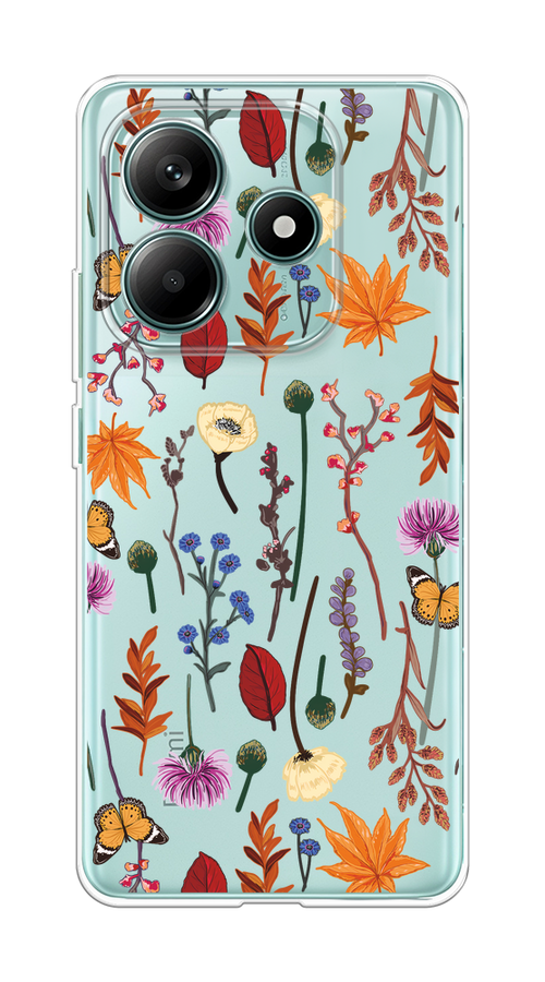 

Чехол на Xiaomi Redmi Note 14 5G "Orange Purple flowers", Оранжевый;красный;розовый;желтый;прозрачный, 323850-1