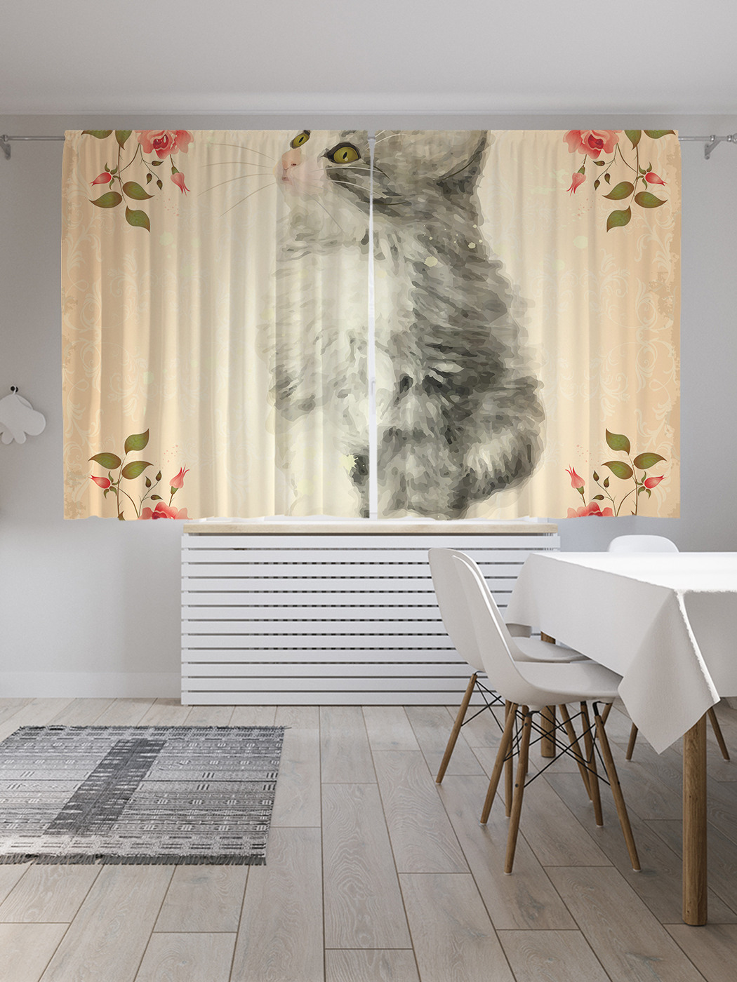 

Шторы JoyArty с фотопечатью "Котик в окружении цветов" из сатена, 290х180 см, Котик в окружении цветов