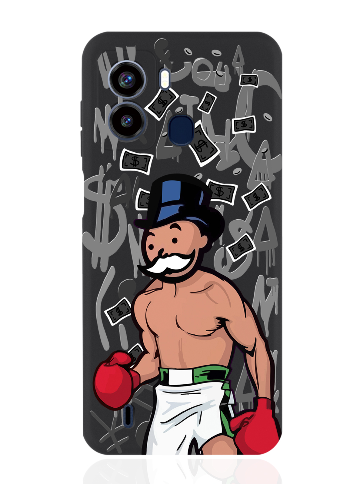 

Чехол для Tecno Pop 6 Monopoly Boxing Монополия Боксер черный, Разноцветный