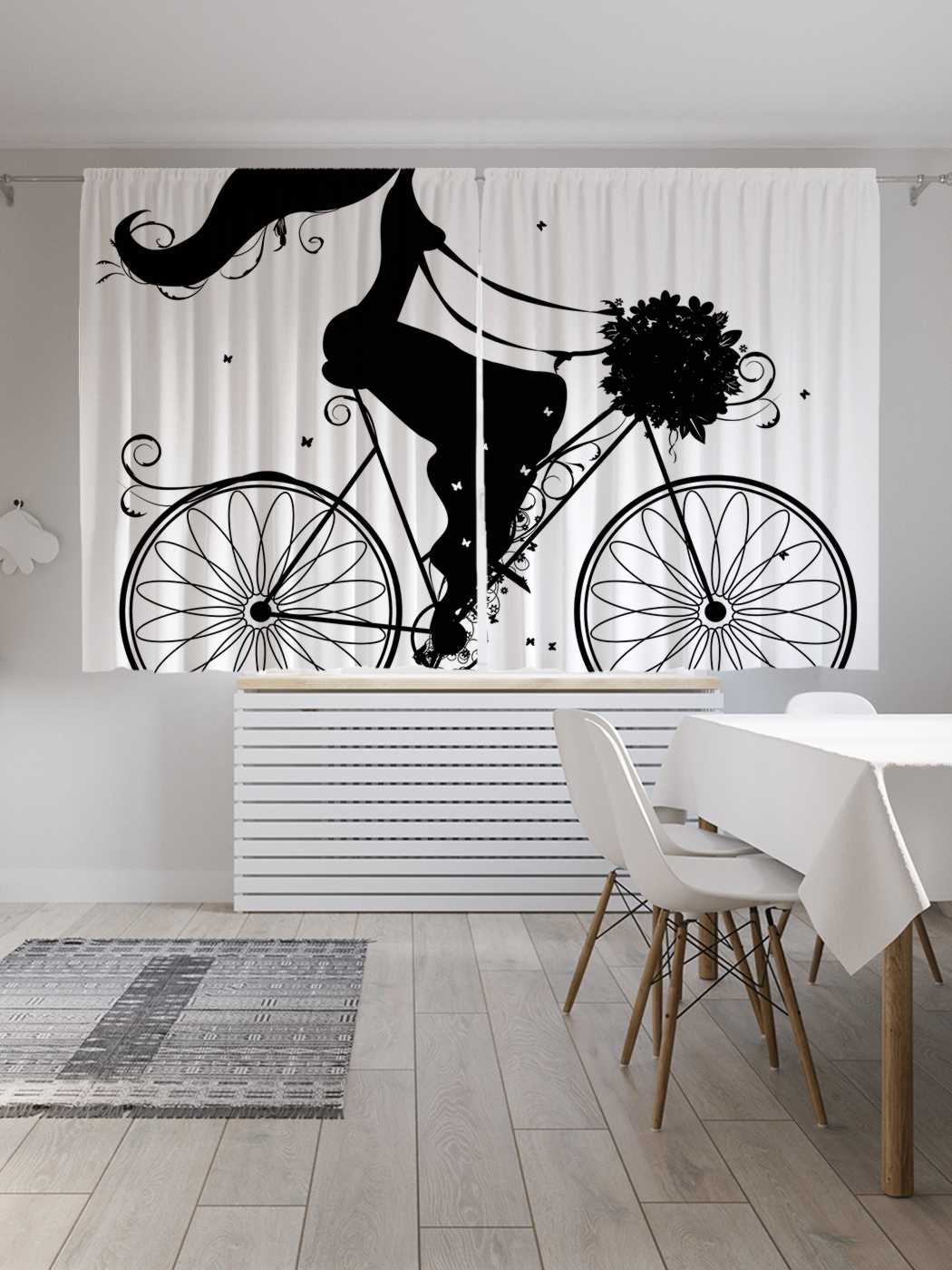 фото Классические шторы joyarty "девушка на велосипеде", oxford delux, 2 полотна 145x180 см