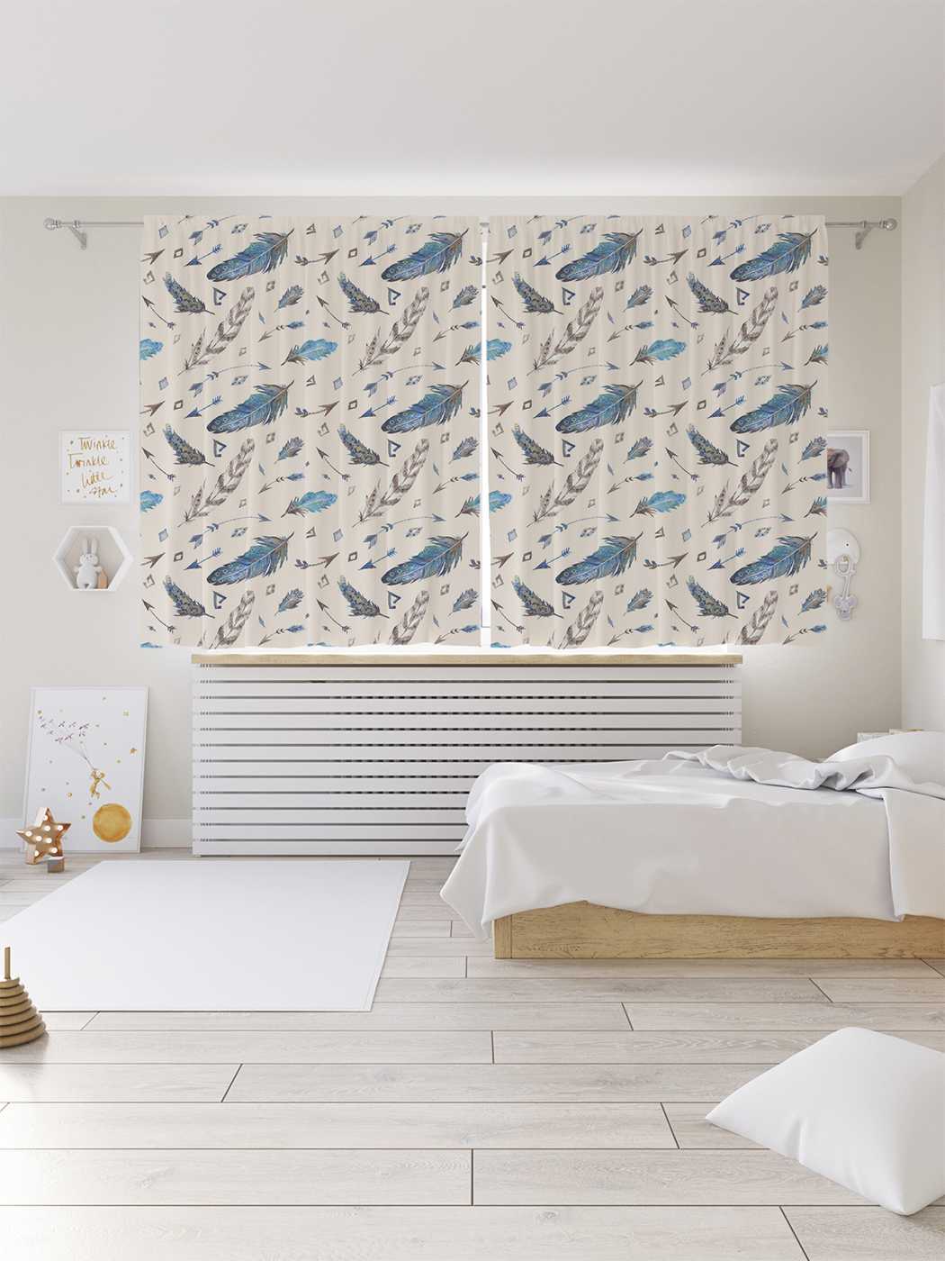 фото Шторы joyarty с фотопечатью "летящие перья" из сатена, 290х180 см