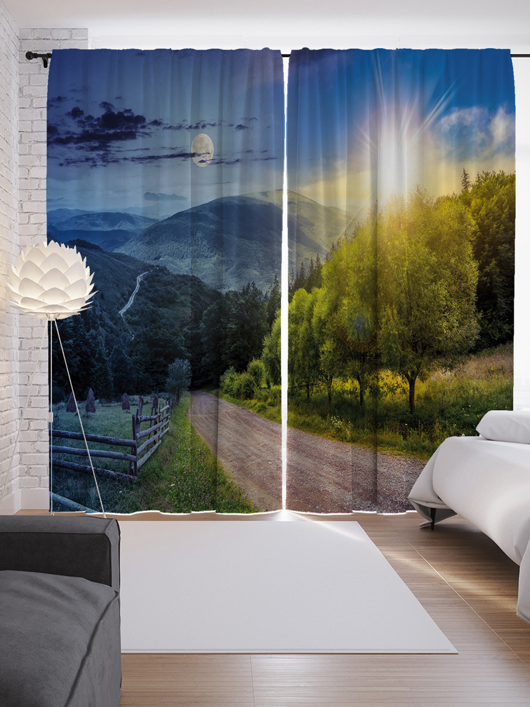 

Шторы JoyArty с фотопечатью "Дорога разделяет сутки" из сатена, 290х265 см, Дорога разделяет сутки