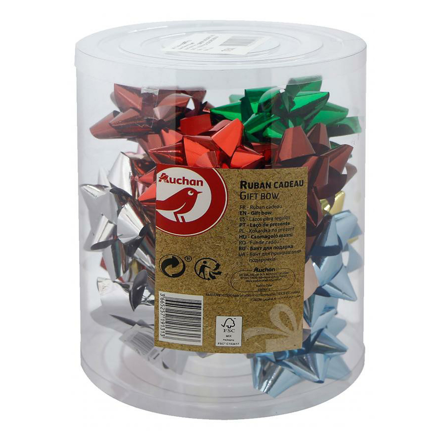 Бант упаковочный 9 см АШАН Красная птица в ассортименте