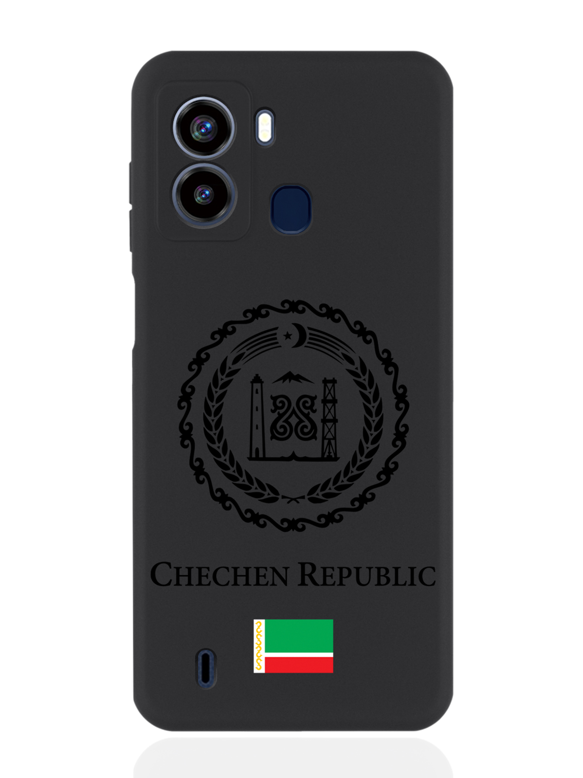 

Чехол для Tecno Pop 6 Черный лаковый Герб Чечни черный