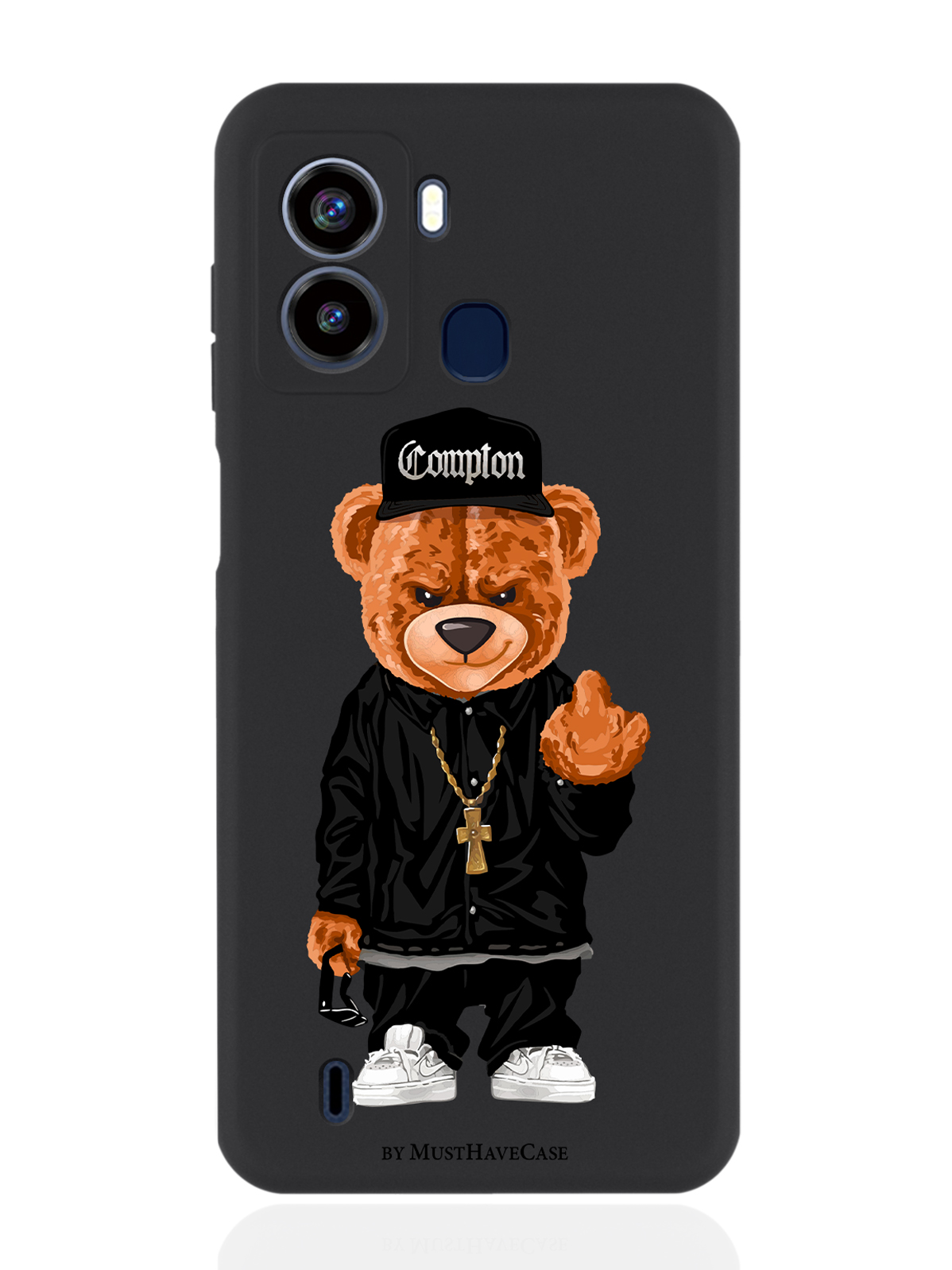 

Чехол для Tecno Pop 6 Мишка Compton черный, Коричневый;черный;белый