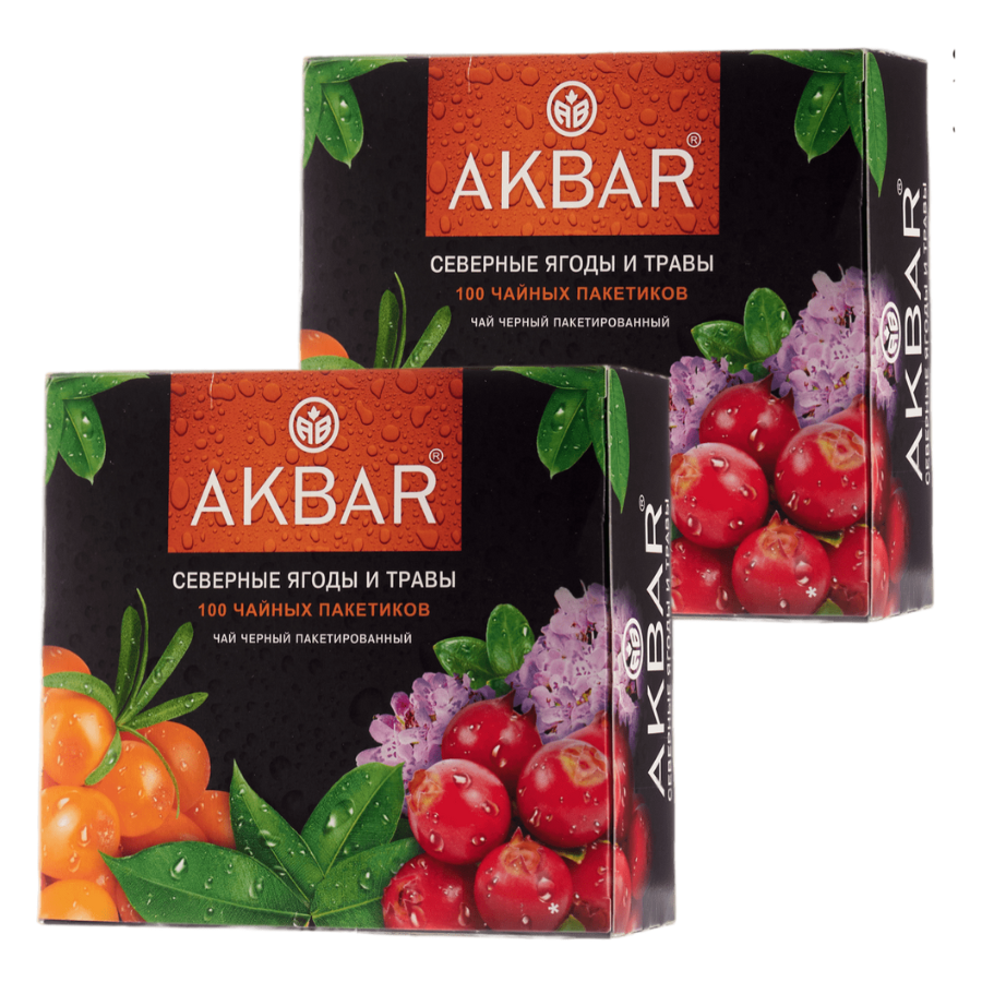 Чай черный Akbar Северные ягоды и травы, 2 шт по 100 пакетиков