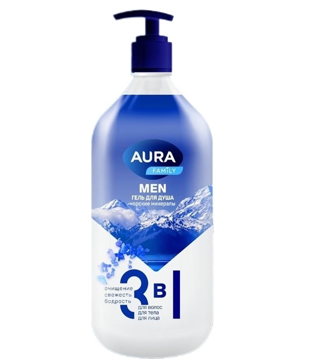 Гель для душа Aura Men 3 в 1 Морские минералы 1 л 290₽