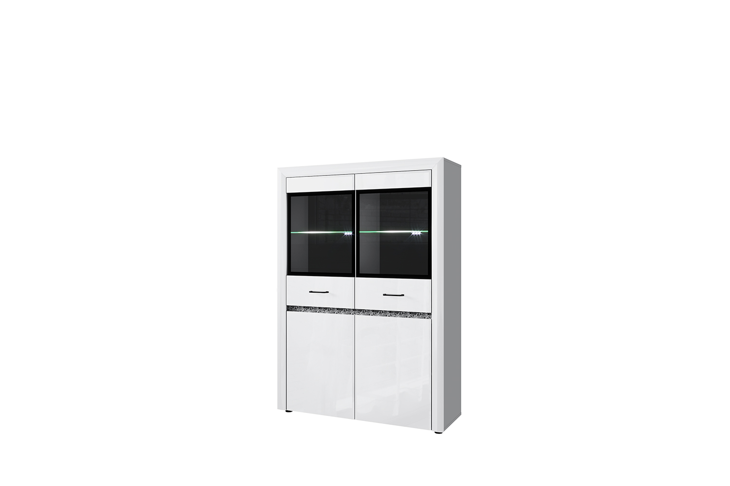фото Anrex whiteblack, шкаф с витриной 2v2d. цвет белый / белый глянец