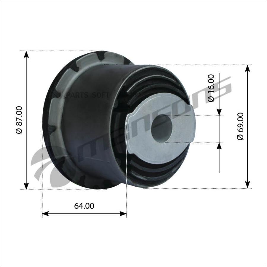 700.195MNS_сайлентблок стабилизатора (мрп) кабины d16xd69x64mm\MB 1628/16338/1636