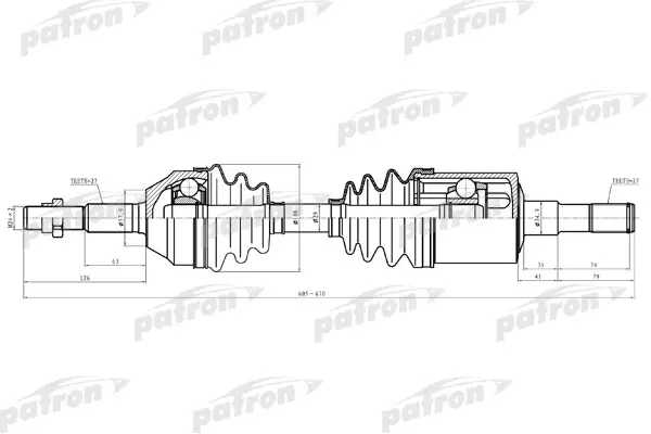 

Полуось передн лев_JEEP: LIBERTY 02-06 2.4-2.8 4WD PATRON PDS0616